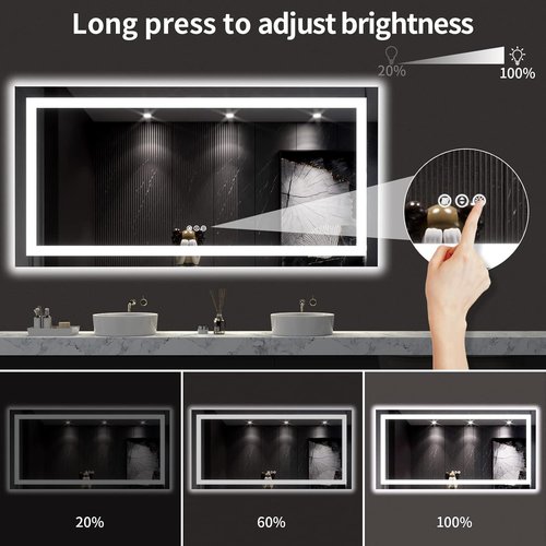 LOAAO LED Bathroom Mirror - 60x30 Inch, Anti-Fog, Dimmable, Backlit & Front Lit, Tempered Glass