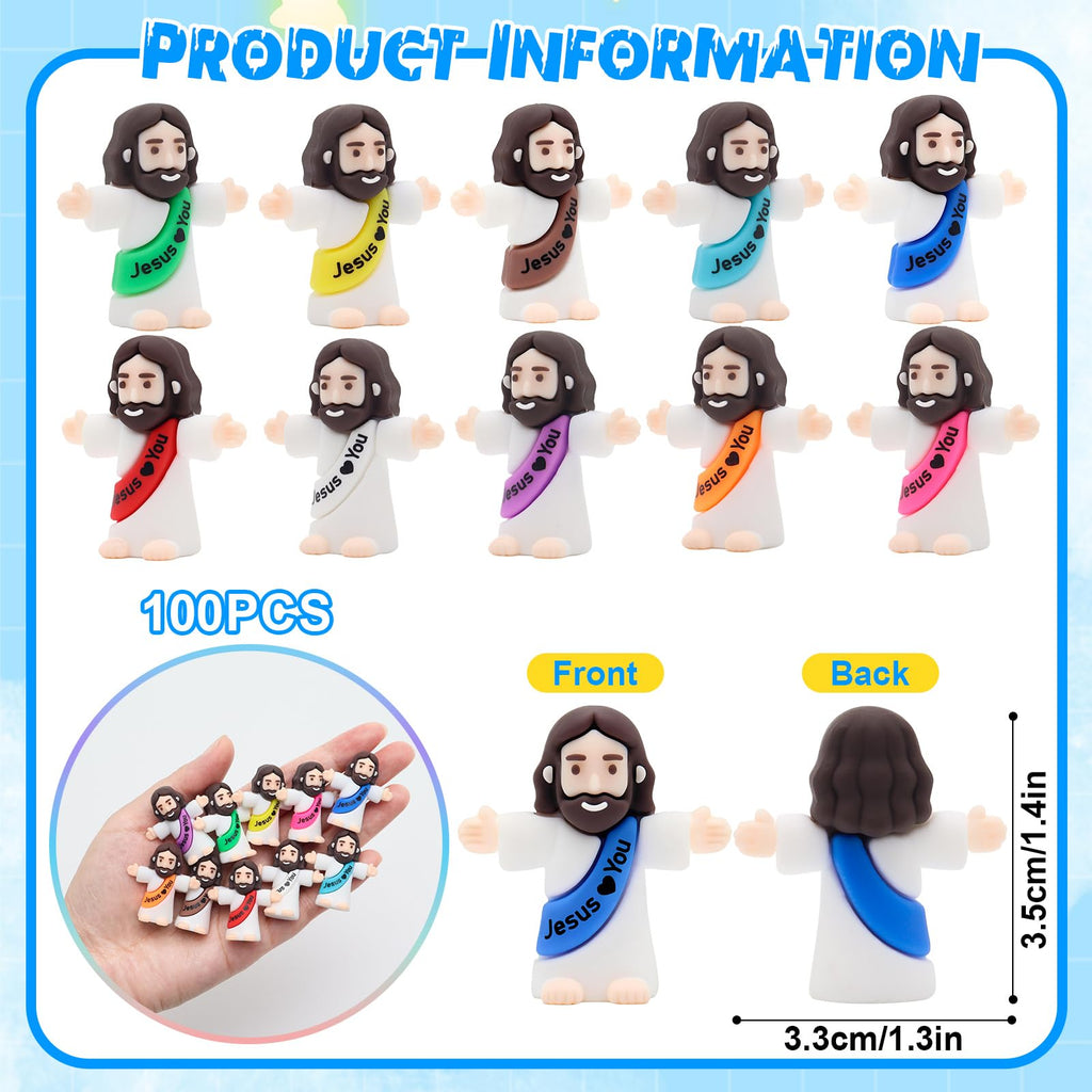 Owurha 100PCS Little Jesus Figures Mini Jesus Love You Figures Original Design Tiny Jesus Figurines in Bulk to Hide and Seek Religious Party Favors Sunday School Baptism Gifts Easter Egg Stuffers