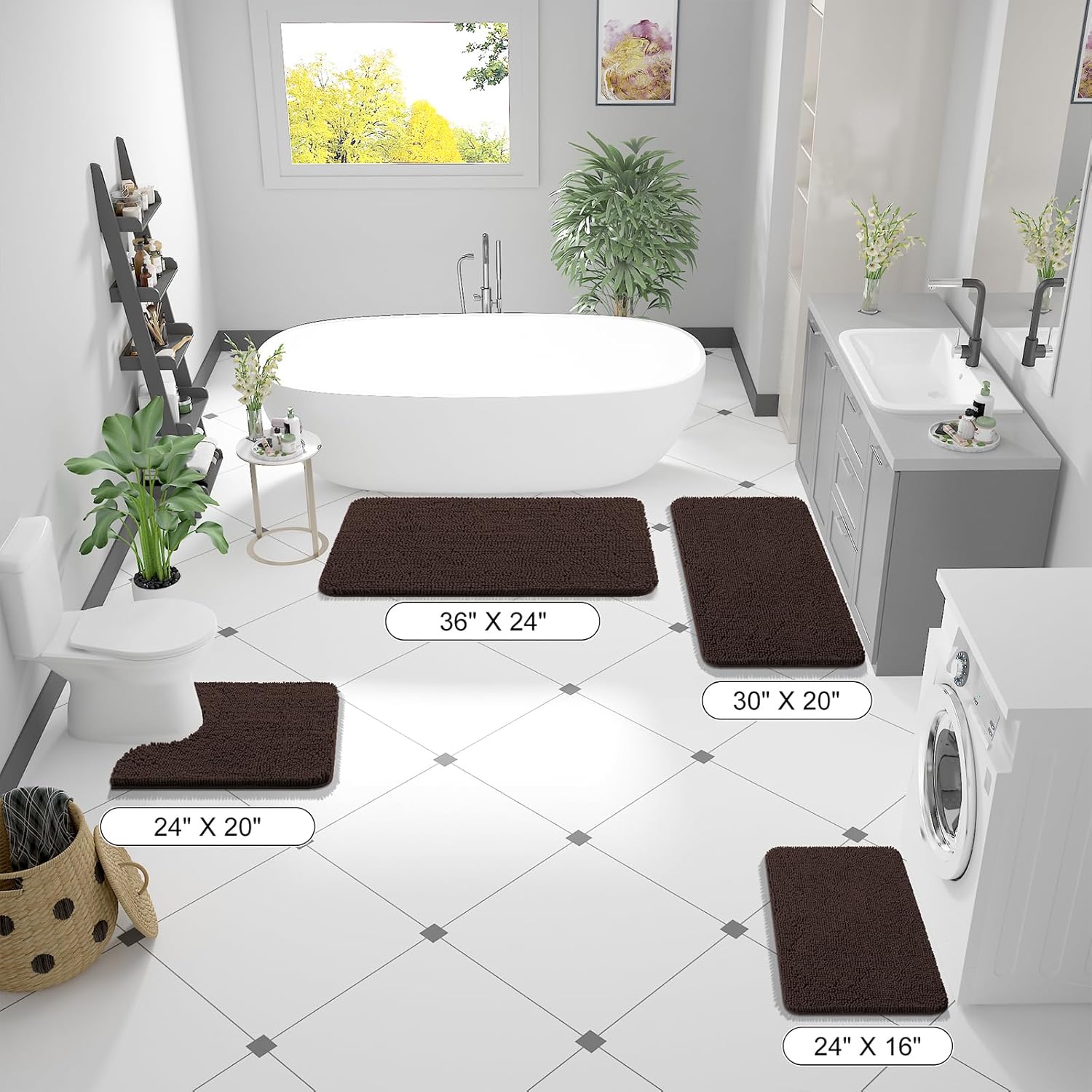 OLANLY Large Bath Rugs - Extra Soft Chenille, Quick Dry & Machine Washable | 40x24, Brown