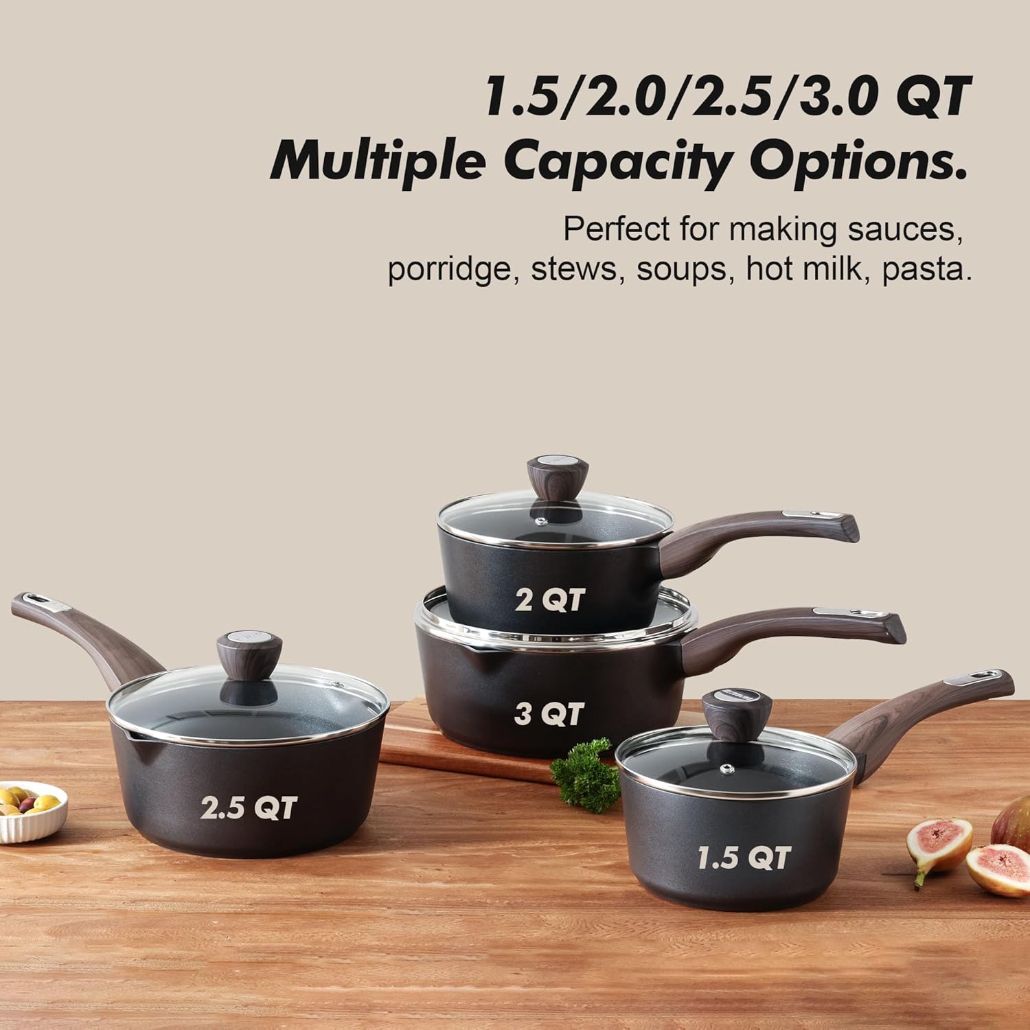 SENSARTE Nonstick Saucepan Set - 2.0 & 3.0 Quart Cooking Pots with Lid & Pour Spout | PFOA Free, Easy to Clean