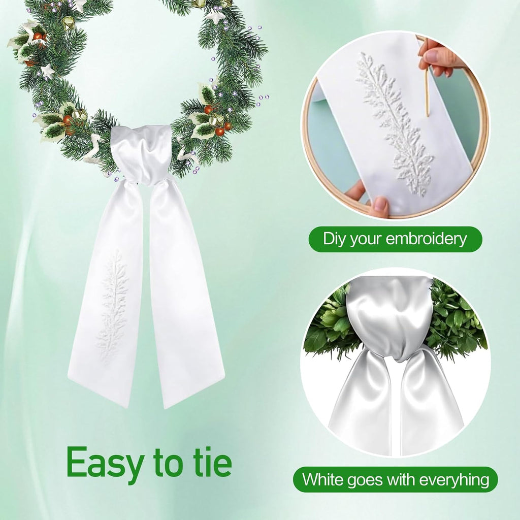 Skiennix Wreath Sash for Front Door - 4PCS Embroidery Blanks for Christmas & Wedding Decor
