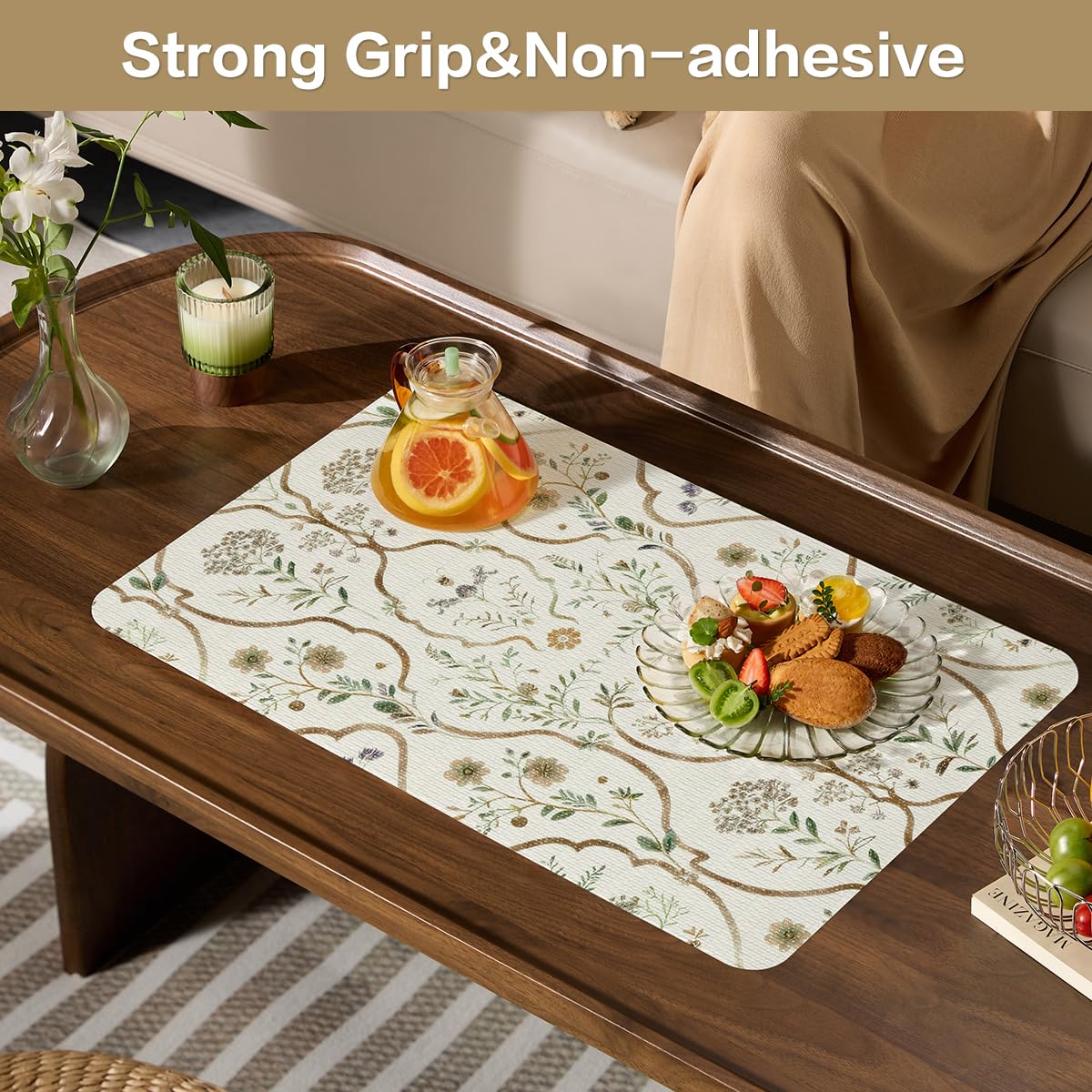 Vuacepe Drawer and Shelf Liner for Kitchen Cabinets Non-Adhesive Drawer Liners Strong Grip Floral Shelf Liners Non-Slip Cabinet Liner,Waterproof Kitchen Cabinet Liners for Shelves,12IN × 10FT