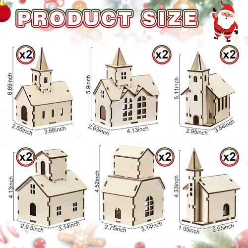 Hiboom 24 Pcs DIY Christmas Village Set - Rustic Wooden Houses & Church for Winter Decor