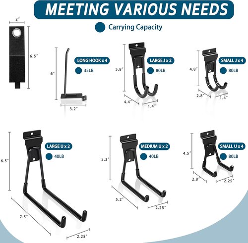 Klastit Slatwall Hooks - Durable Black 20-Pack for Organizing Garden Tools & Heavy-Duty Equipment