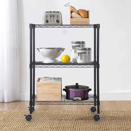 FDW Metal Storage Shelves - 3-Tier Wire Shelving Unit with Wheels for Kitchen & Garage | Black, 23L x 13W x 32H