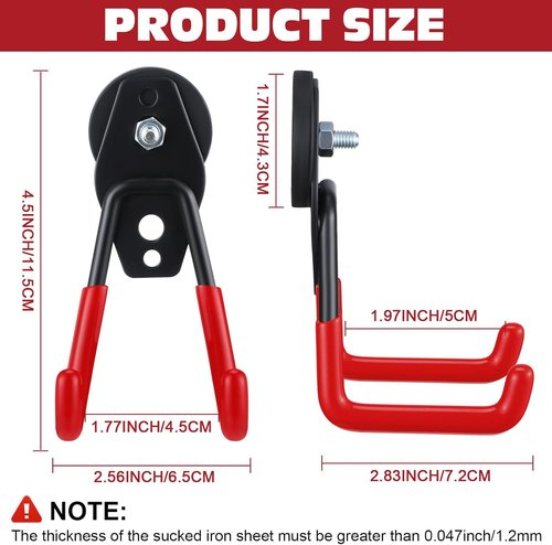 Landhoow Heavy Duty Magnetic Hooks - 6 Pcs Large Storage Utility Hangers with Anti-Slip Rubber Coating | Red