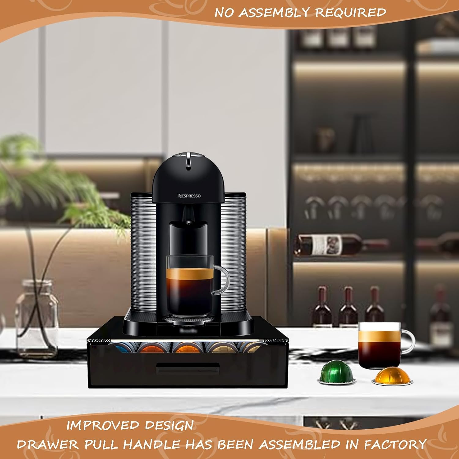 Nespresso Vertuo Pod Holder - Deluxe Black Tempered Glass Top | Holds Up to 75 Small or 50 Big Pods