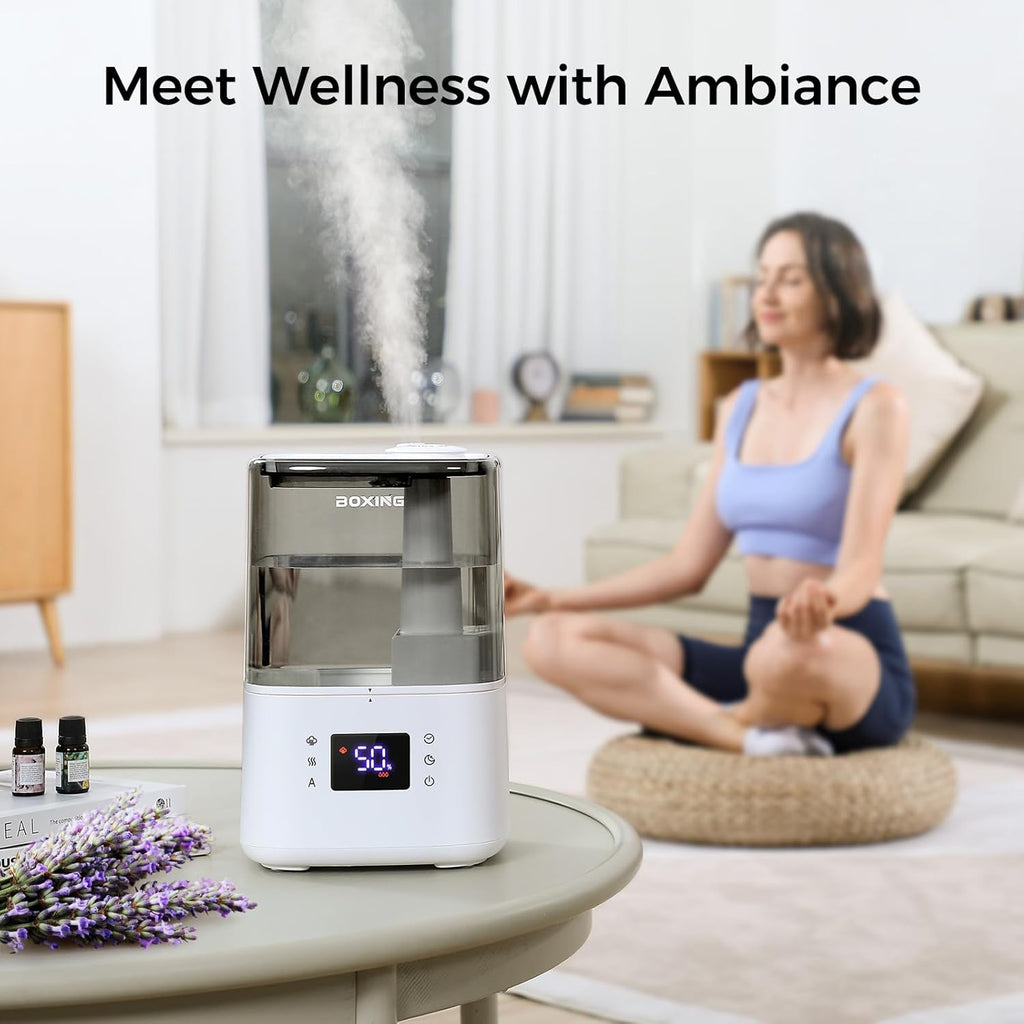BOXING Ultrasonic Humidifier - 4.5L Warm & Cool Mist Essential Oil Diffuser with Remote | Quiet Sleep Mode, Auto Shut-Off, 45H Runtime
