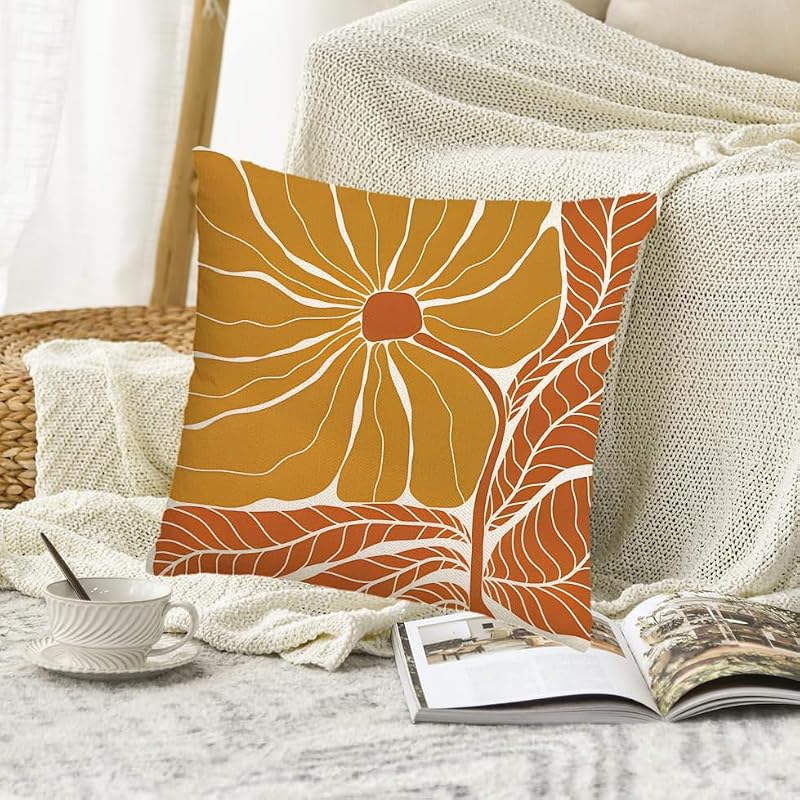 Boho Abstract Flower Throw Pillow Covers Set of 2 (16x16 Inch)