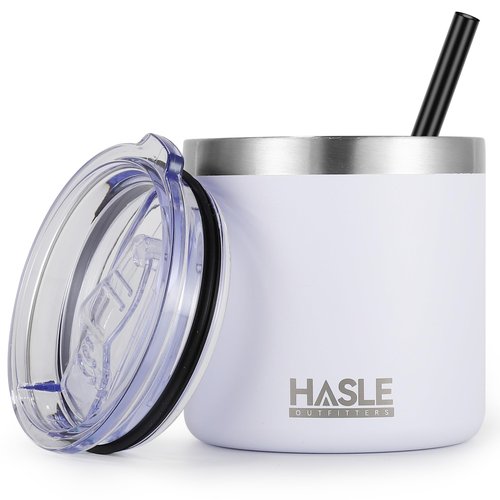HASLE OUTFITTERS 10oz Insulated Tumblers with Lid and Straw,Stainless Steel Tumbler Travel Coffee Mug,Double Wall Reusable Tumbler Cup for Iced and Hot Drinks(White,1 Pack)