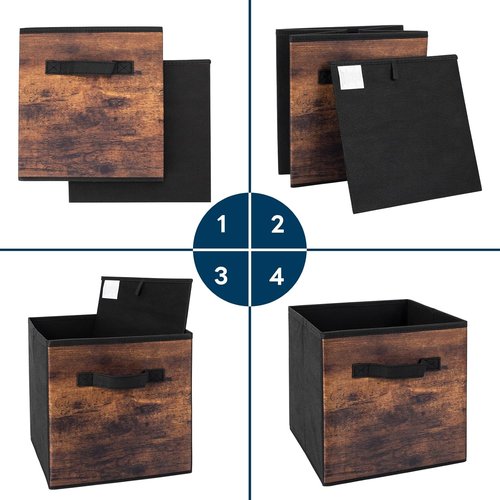EWES 13 Inch Fabric Storage Cubes - 6 Pack Foldable Bins with Handles for Closet & Shelf Organization | Brown & Black