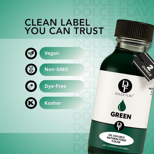 Dolce Flav Natural Green Food Coloring - Vibrant Plant-Based 2 oz Liquid Dye for Baking & Drinks | No Artificial Dyes, Kosher, Made in USA