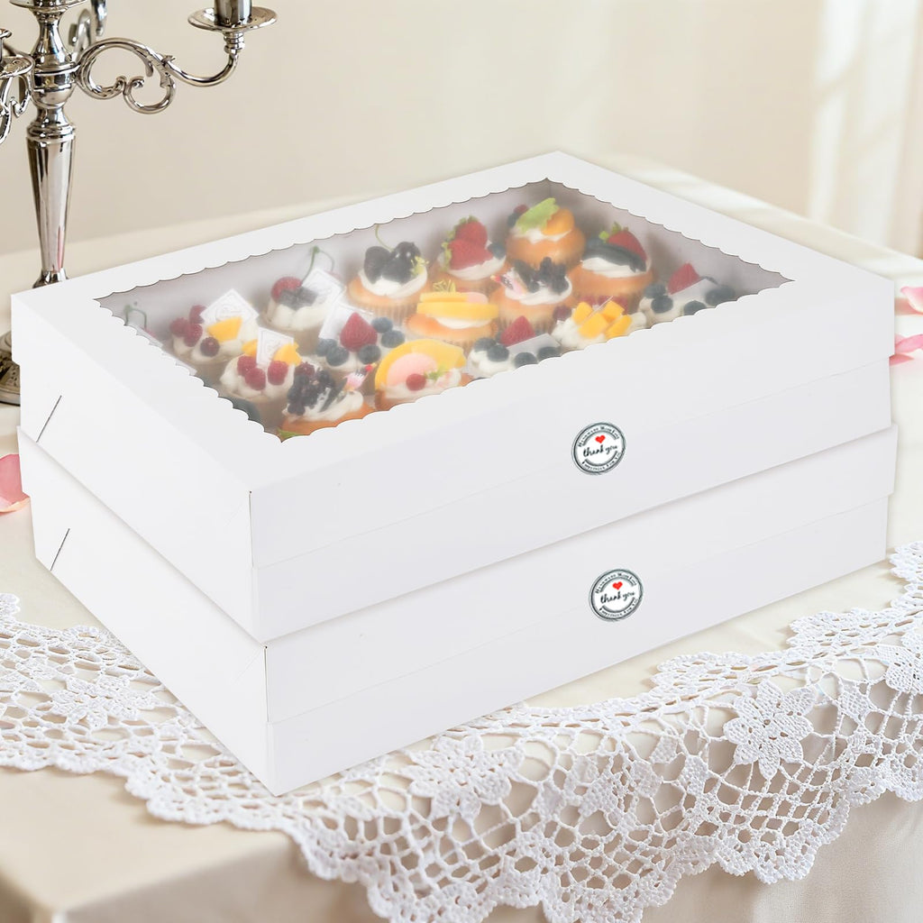 CHENZEM 24 Count Cupcake Box, 8 Pack Cupcake Containers with Windows and Inserts, Disposable Cupcake Carriers for Muffins, Treats, Pastries, Mother's Day 19 x 14 x 3.9 Inches (White, 24Count /8Pcs)