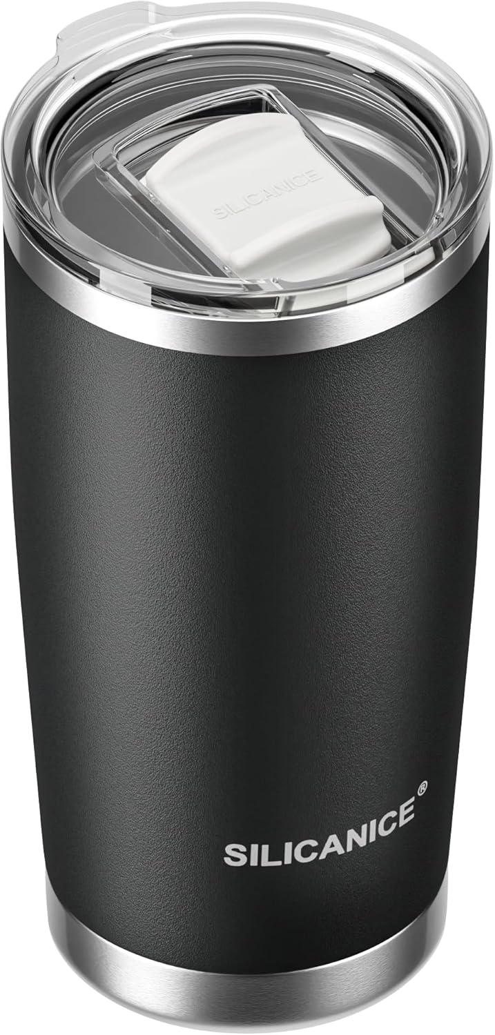Skiennix 20oz Stainless Steel Vacuum Insulated Tumbler - BPA-Free, Easy-On Lid, Fits Cup Holders | Black