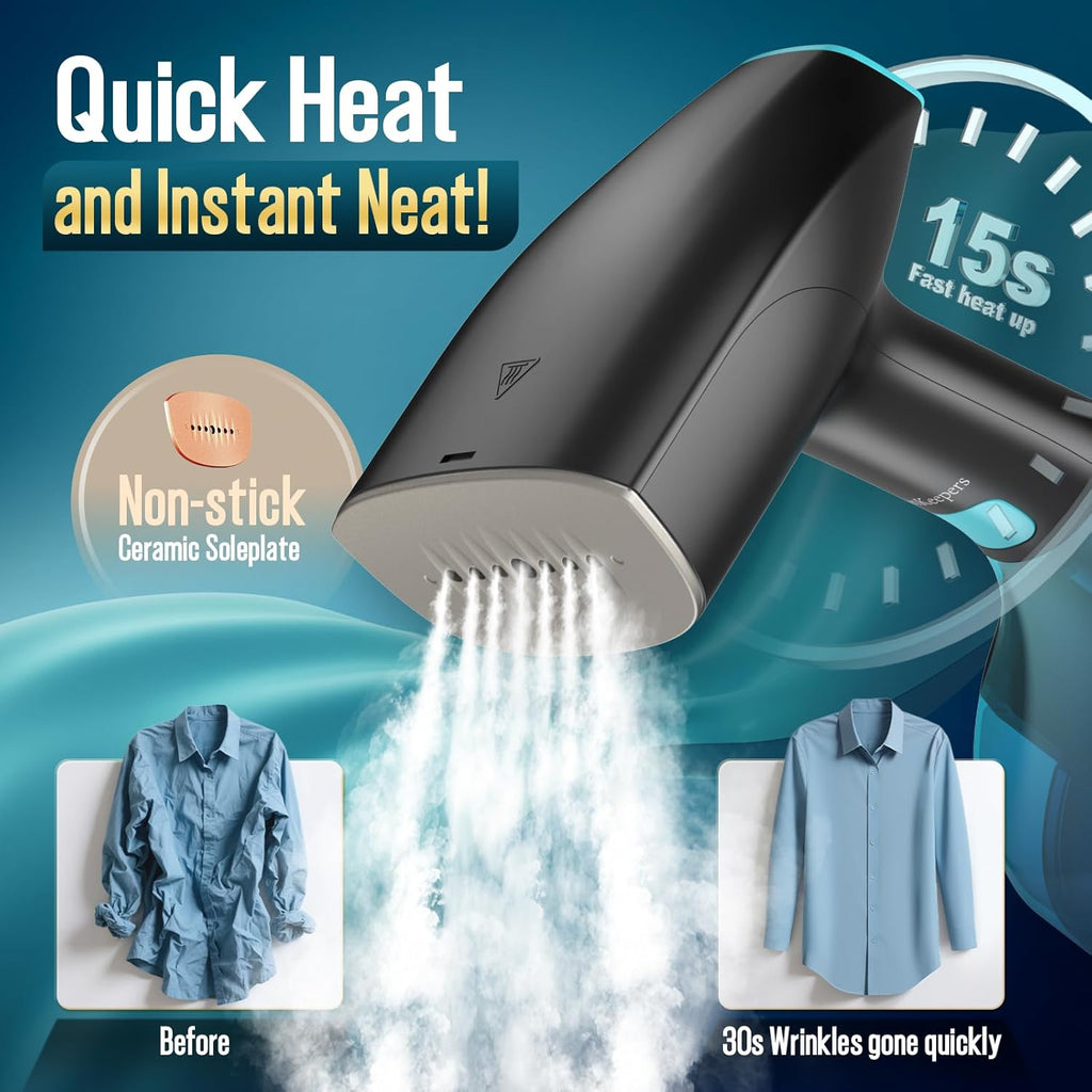 Steamer for Clothes - Skiennix 1900W Portable Handheld Garment Steamer with 3 Steam Settings & 300ml Capacity