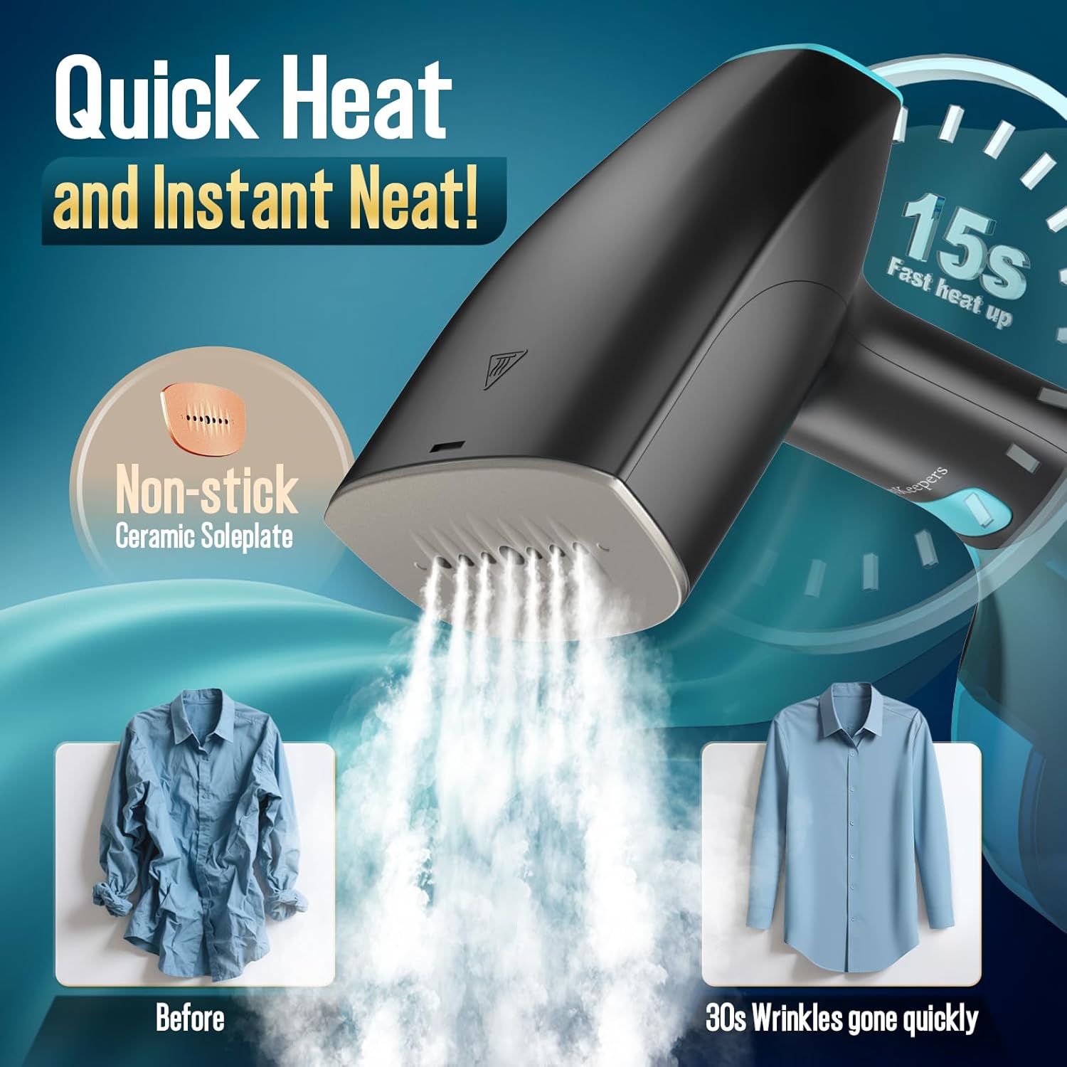 Skiennix Handheld Clothes Steamer - 1900W Portable Fabric Steamer with 3 Settings & 300ml Capacity