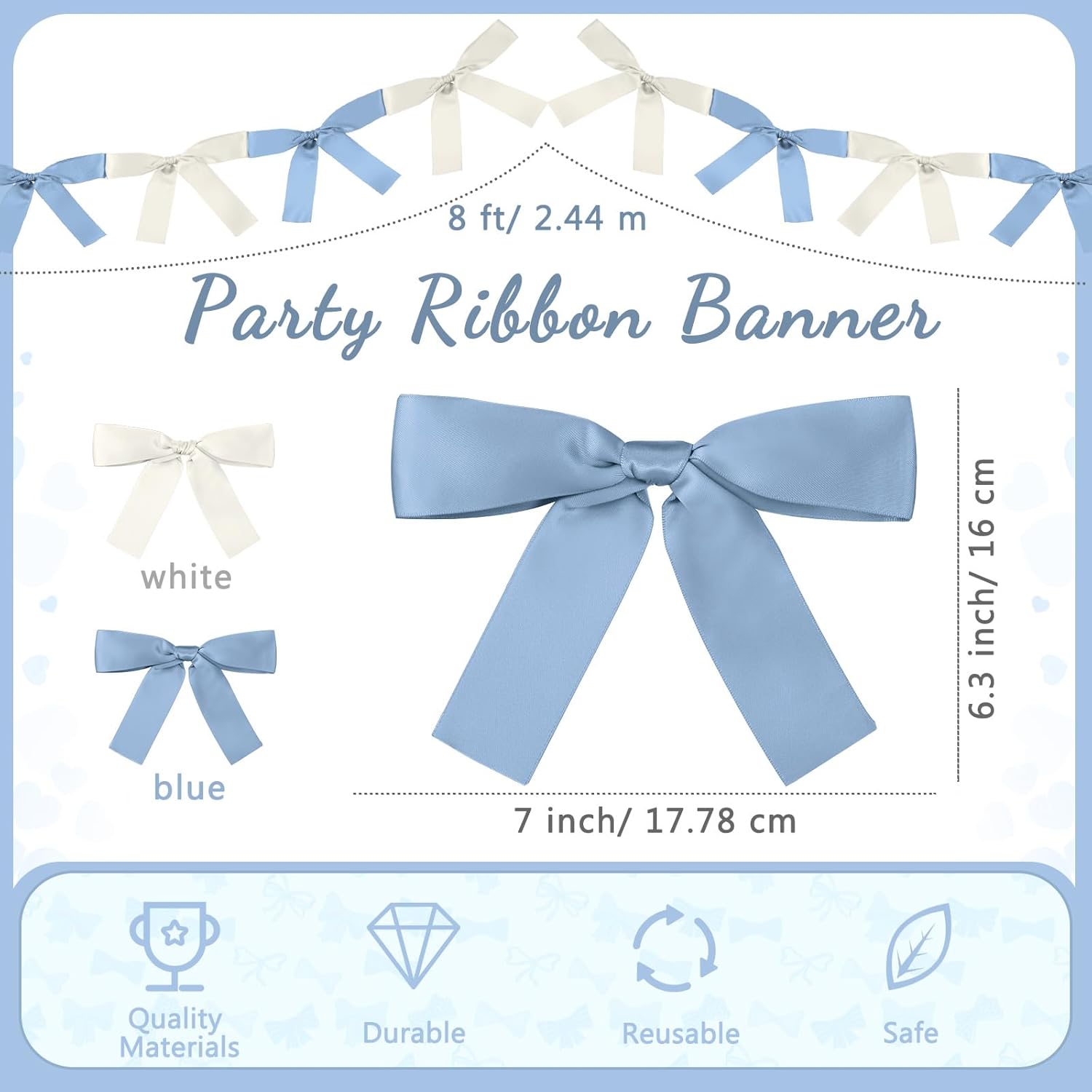 Skiennix Baby Blue & White Bow Garland Banner - 16.4 ft Party Decorations for Girls' Birthdays & Showers
