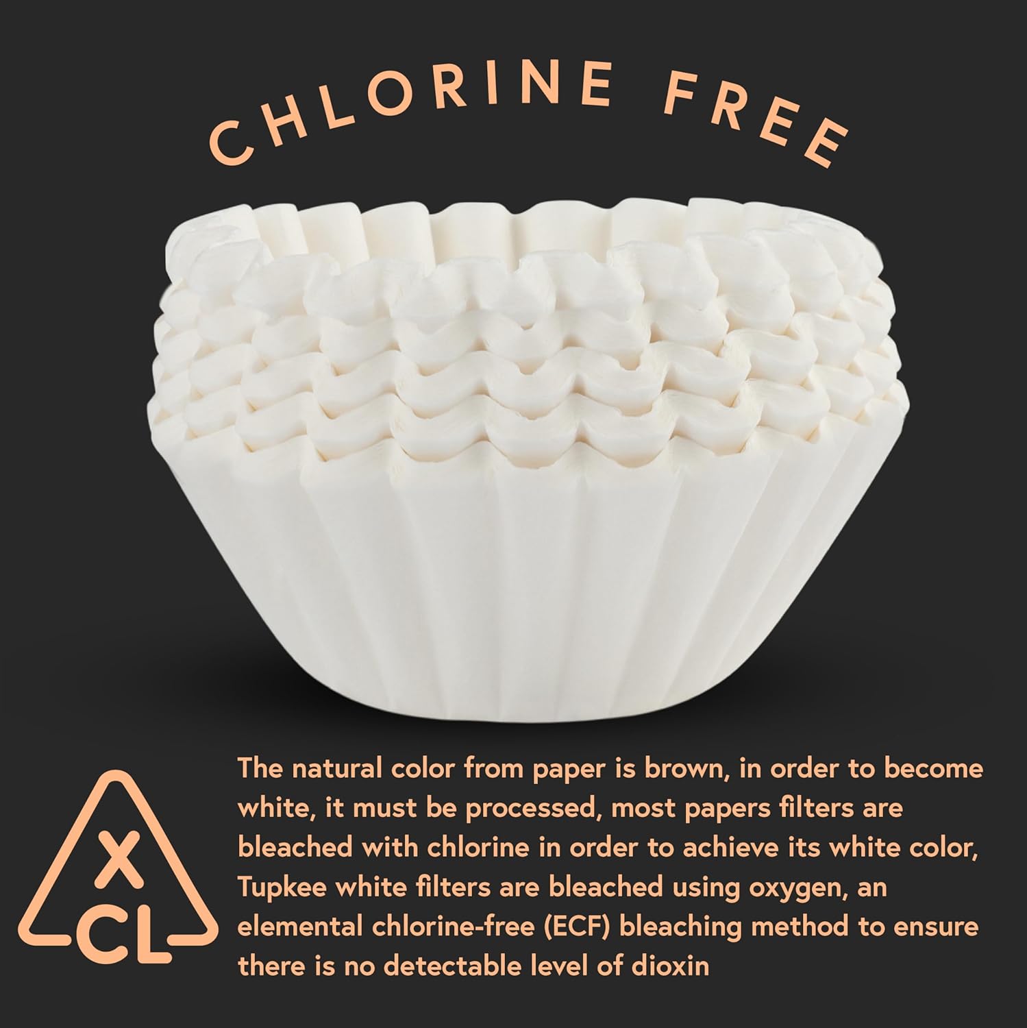 Tupkee Extra Large Coffee Filters - Chlorine-Free, No Overflow, No Tearing - 250 Count, 13.75” x 5.25”