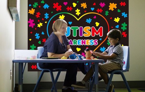 Colorful Autism Awareness Backdrop by [Brand Name] - Picture Puzzle Design | 7x5 FT Photo Prop
