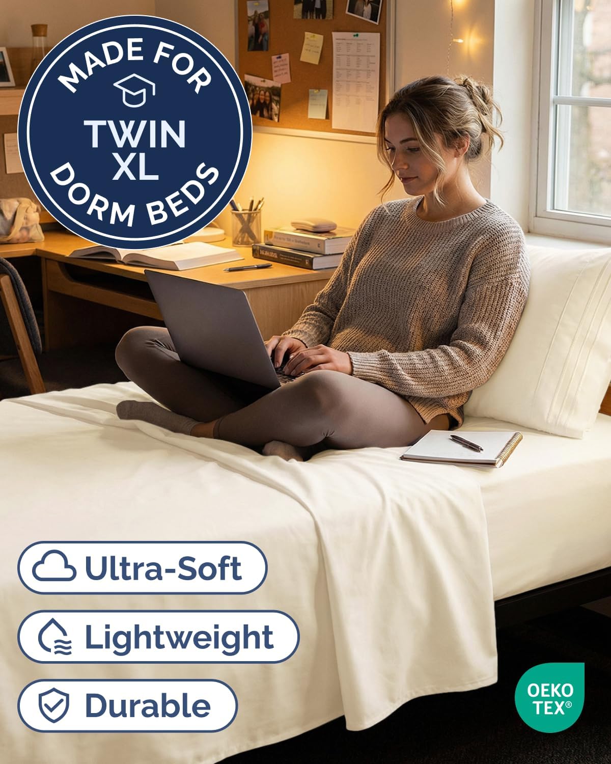 Skiennix Twin XL Sheet Set - Comfy Cooling Bed Sheets for Ultimate Luxury - Deep Pockets, Soft & Wrinkle-Free - Off White