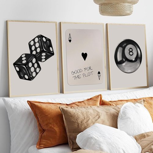 BOKPEN Poker Dice Wall Art - Funky Retro Y2K Canvas Prints for Game Room | 12x16in Unframed