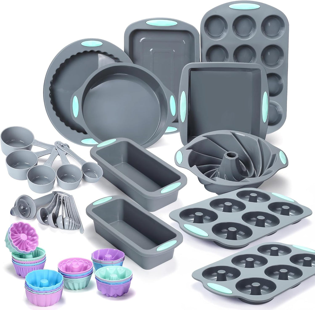 Tongjude Silicone Bakeware Set - 51 Piece Non-Stick Kitchen Baking Pans & Molds | Versatile Muffin, Cake, Donut & Loaf Pans