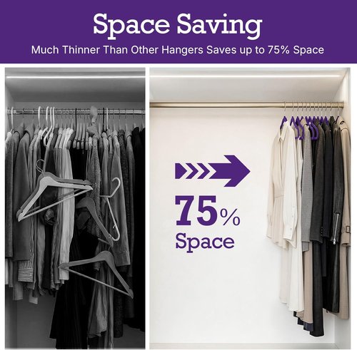 HOUSE DAY Velvet Hangers - 60 Pack Non-Slip Heavy Duty Purple Felt Suit Hangers | Space-Saving Design with 360° Rotating Hook