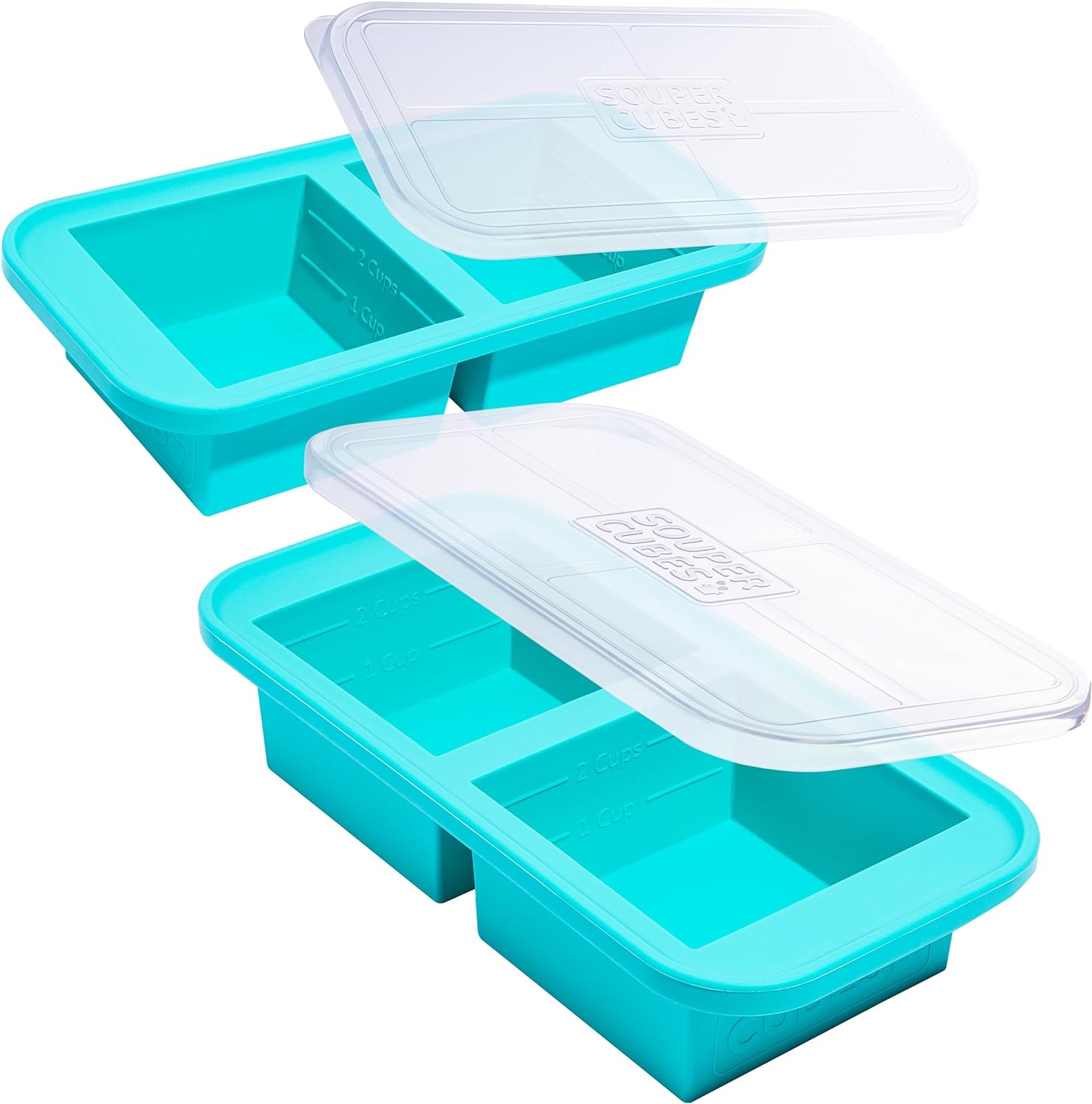Souper Cubes 2 Cup Silicone Freezer Molds - Versatile Soup & Meal Prep Containers | Aqua 2-Pack