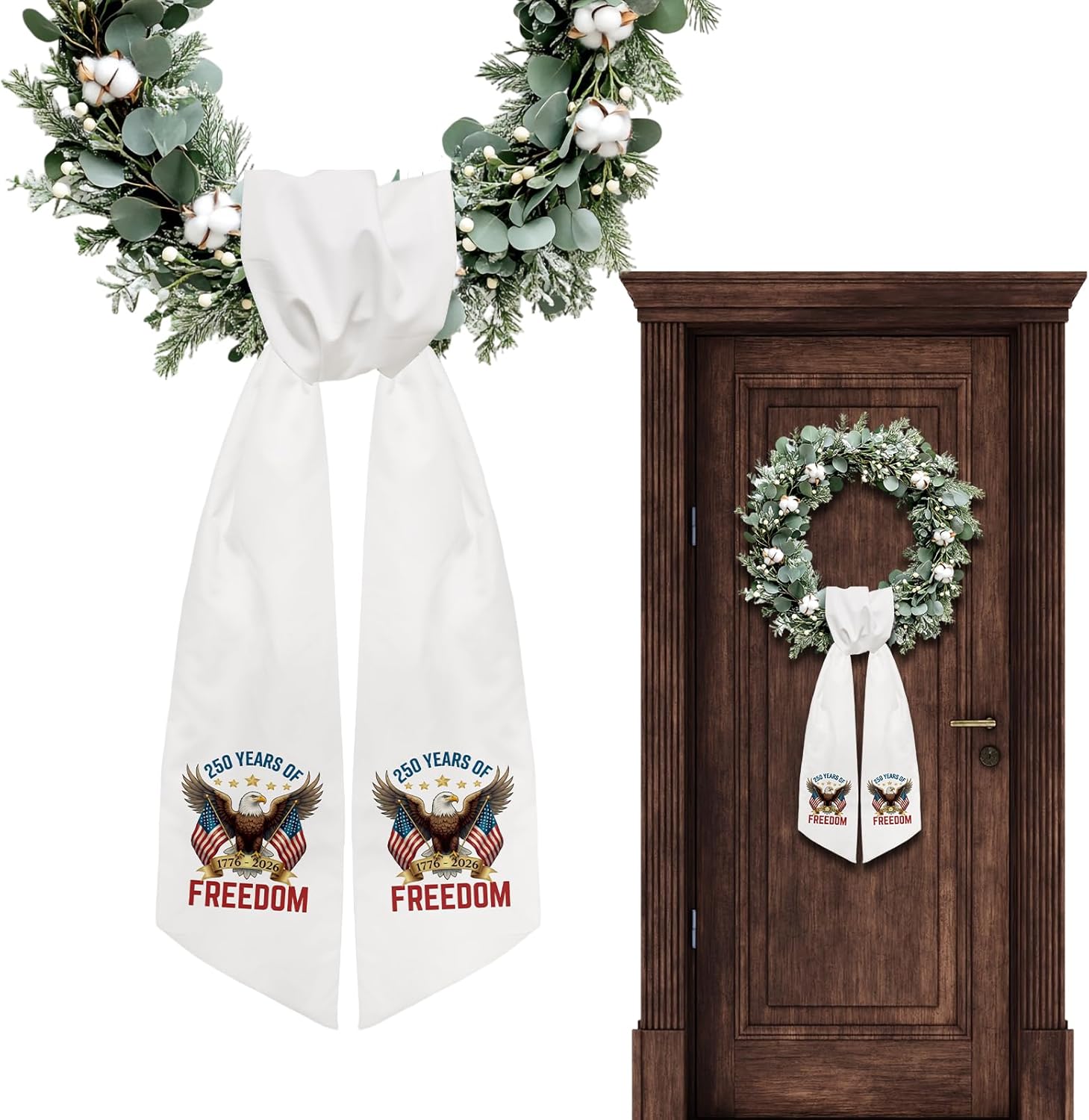 USA Patriotic Wreath Sash - Freedom Eagle Ribbon for Front Door | American Flag Decor