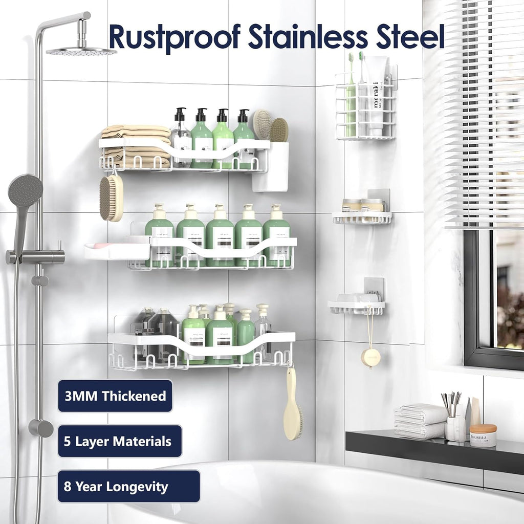 NESOMI Shower Caddy - Rustproof Stainless Steel Organizer with Large Capacity | 8-Pack No-Drill Storage Solutions