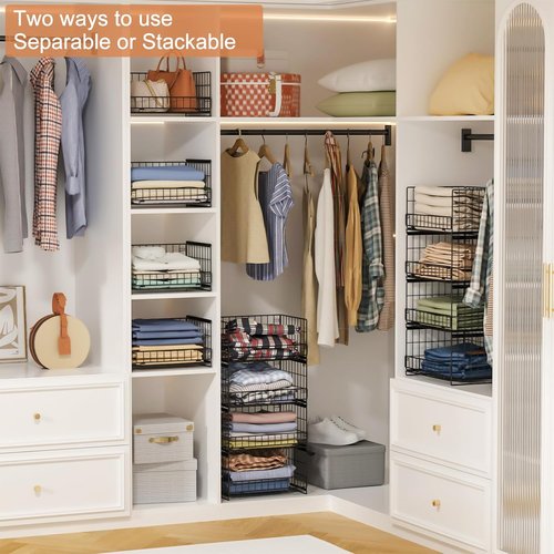 Hongtamoya 4-Tier Closet Organizer - Stackable Storage Shelves for Wardrobe, Kitchen & Office - Black