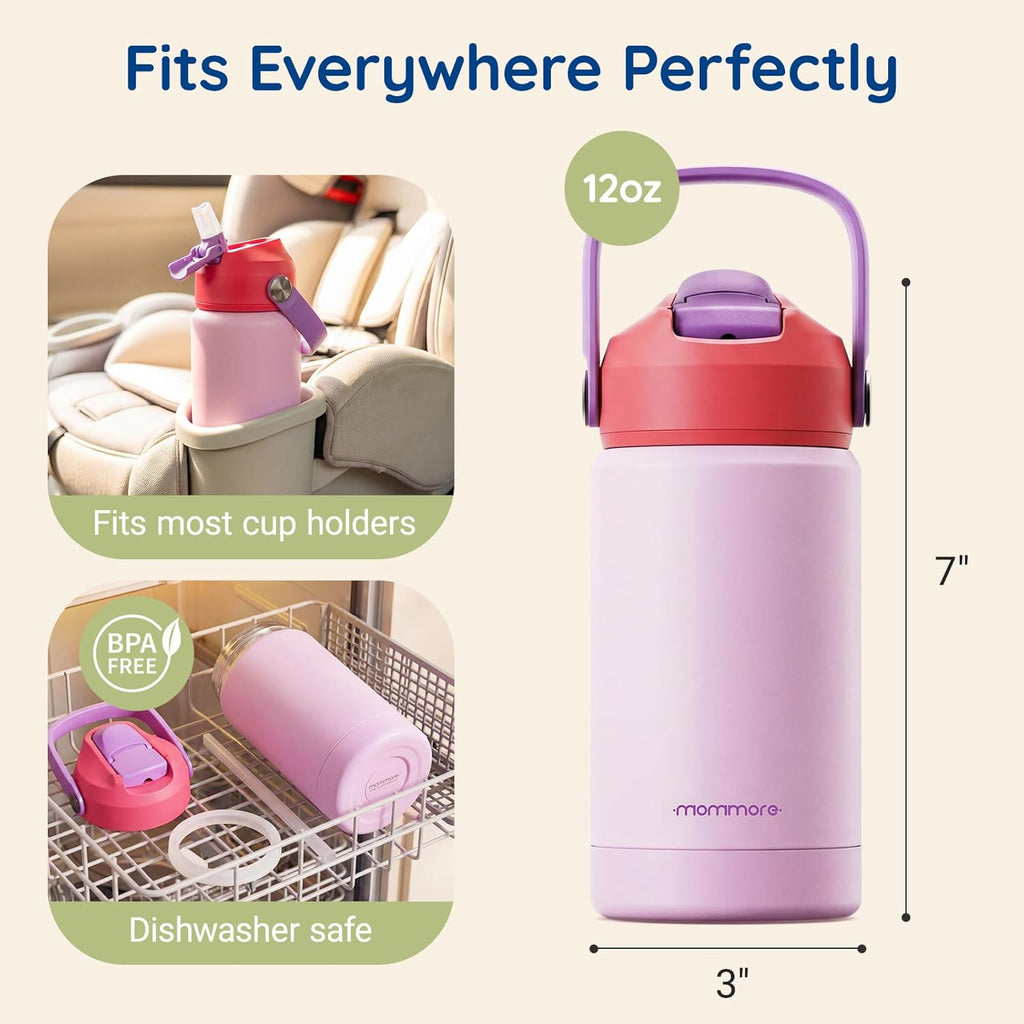 Mommore Kids Water Bottle - 12 oz Insulated Stainless Steel, Leakproof & BPA-Free | Green