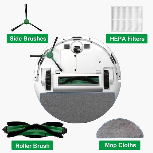 14 Pack Replacement Parts kit for iRobot Roomba Combo Essential Series Q0120, Q0520, Y0140, Y0110, Q011 Robot Vacuum Cleaner, 1 Main Brush, 4 Side Brushes,4 Hepa Filters,4 Mop Cloth,1 Cleaning Brush