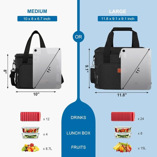 Femuar Insulated Lunch Box - Leakproof Reusable Cooler Bag for Work & Picnics - Adjustable Strap, Black