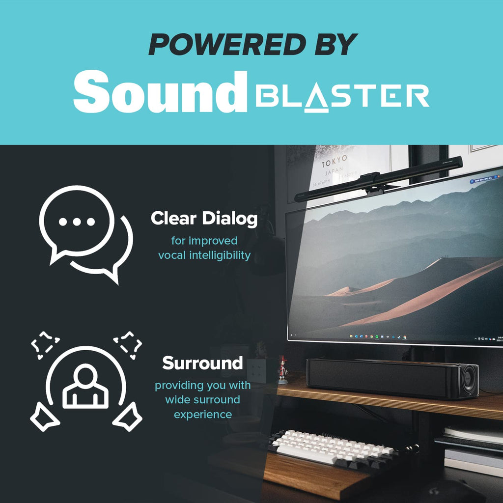 Creative Stage SE 2.0 Bluetooth Sound Bar Speaker - Black - Under Monitor - USB - 1 Pack