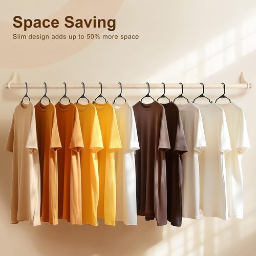 HOUSE DAY Plastic Hangers 50 Pack - Durable Black Clothes Hangers with Non-Slip Shoulder Grooves | Space-Saving Design for Closet Organization