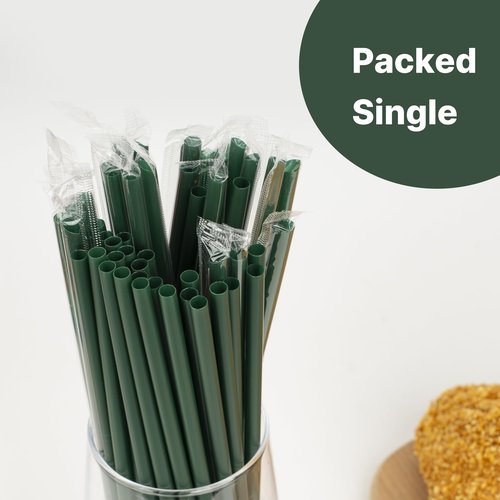 Lpaacat Disposable Plastic Straws Dark Green,Drinking Straw for Coffee House, Diner- for Beverage, Juice, Soda, Bar Supplies, Individually Wrapped, 200 Counts