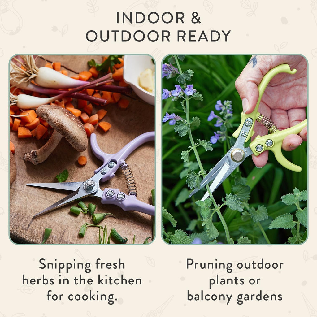 Modern Sprout Pruning Shears - Lightweight Herb Snipping Scissors with Easy Lock | Carbon Steel Blade, Green