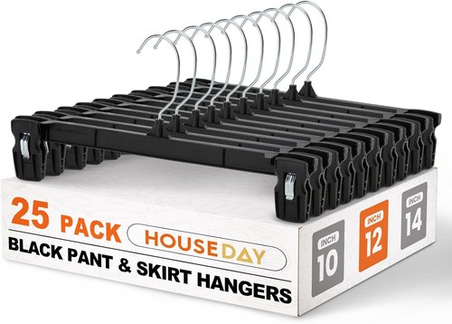 HOUSE DAY Black Pants Hangers - 25 Pack Non-Slip Clip Hangers with 360° Swivel Hook | Durable 12 Inch Space-Saving Design