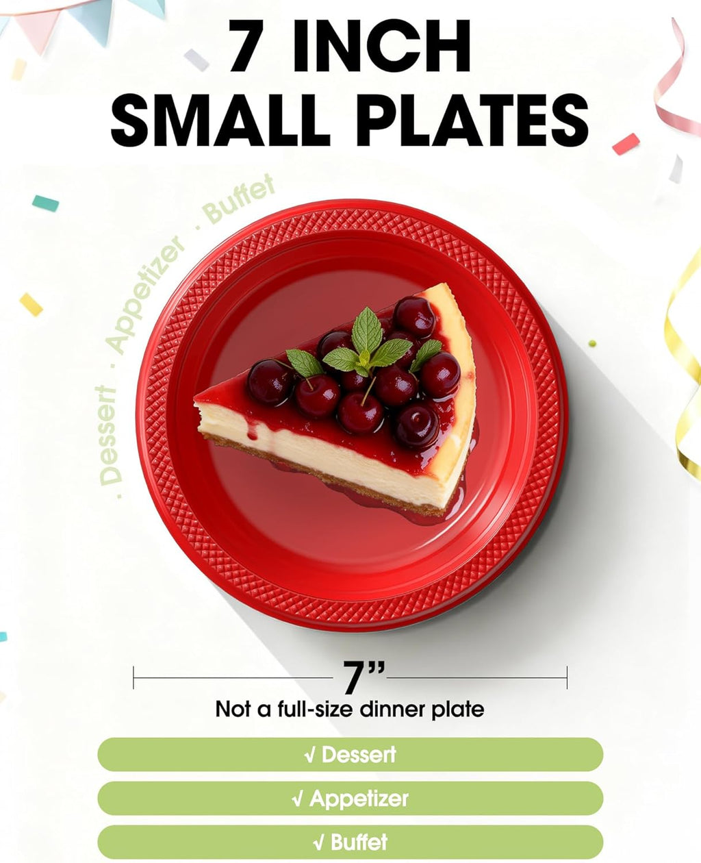 Pureegg 7-Inch Red Plastic Dessert Plates - 100-Count Disposable Party Plates | BPA-Free for Events & Picnics