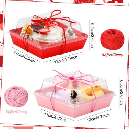 Layhit 150 Pack Valentine Charcuterie Boxes with Clear Lids and Rope 5" Disposable Square Dessert Pink Red Food Box Cookie Boxes Containers for Valentine Party Favor Cake Sandwich