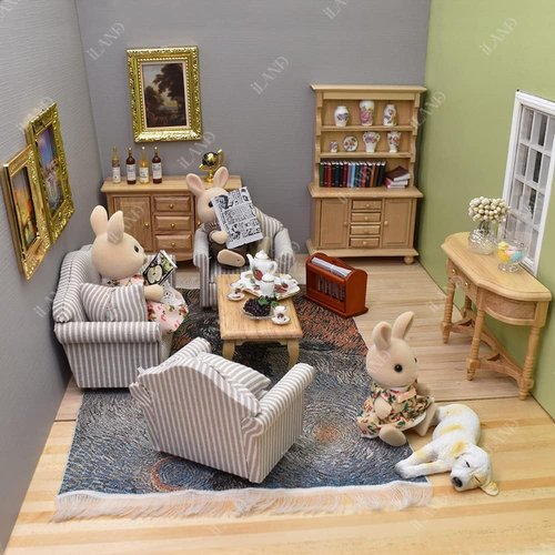 iLAND Miniature Dollhouse Accessories - 1:12 Scale Furniture Set with 4 Classic Golden Frames & Pictures