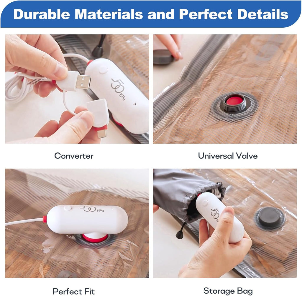 Vacbird Vacuum Storage Bags - 15 Pack Travel Size with USB Pump | Space-Saving Solution for Clothes