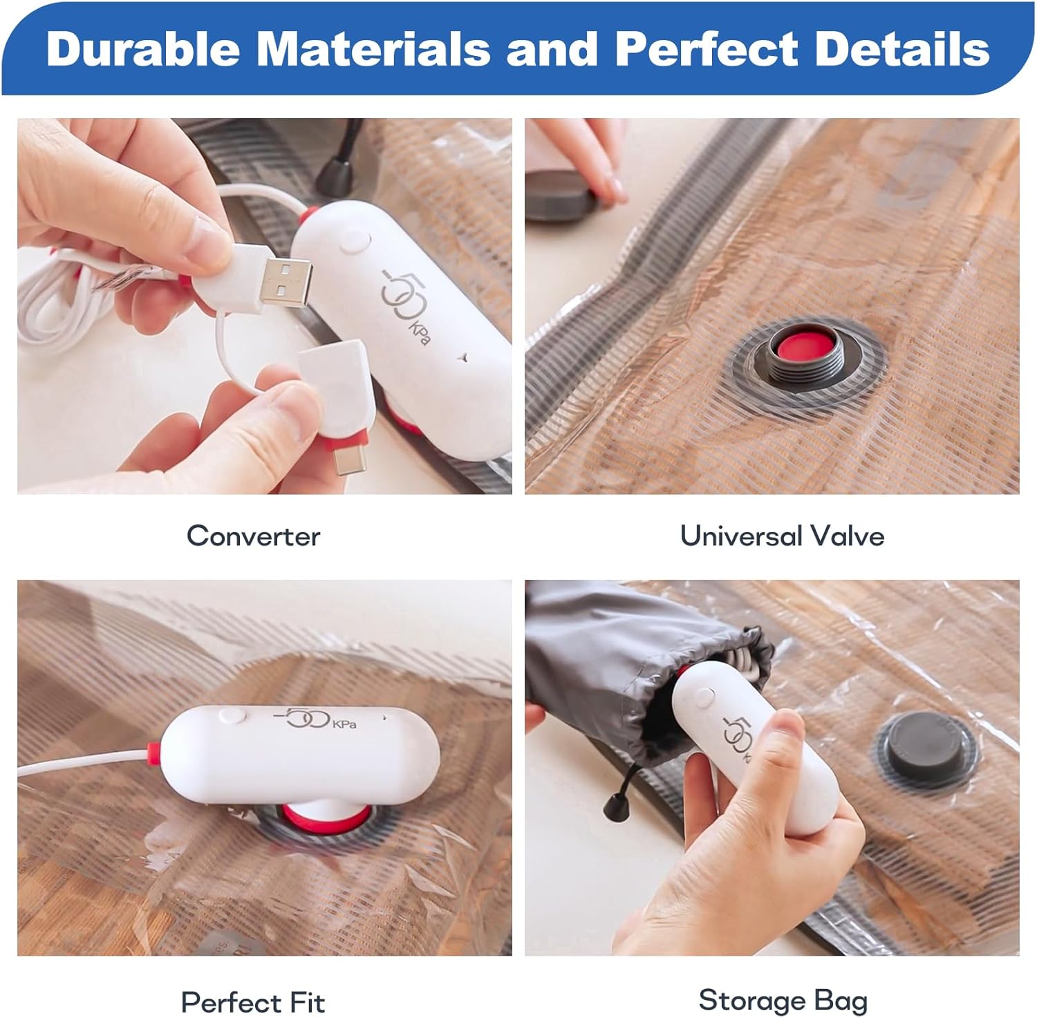 Vacbird Vacuum Storage Bags - 15 Pack Travel Size with USB Pump | Space-Saving Solution for Clothes