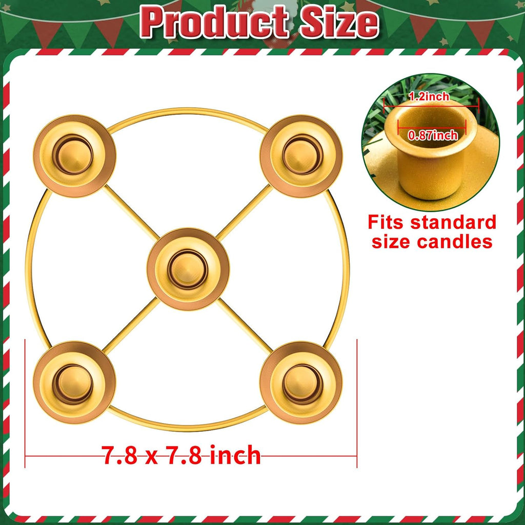 Advent Wreath | 5-Candle Holder with Decorative Rings for Tapered Candles - Gold Finish