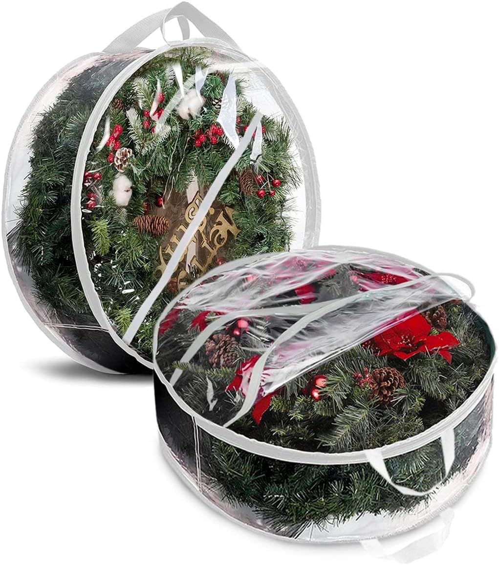 ProPik Christmas Wreath Storage Bag - Waterproof 48-Inch Clear PVC Container | 2 Pack with Handles