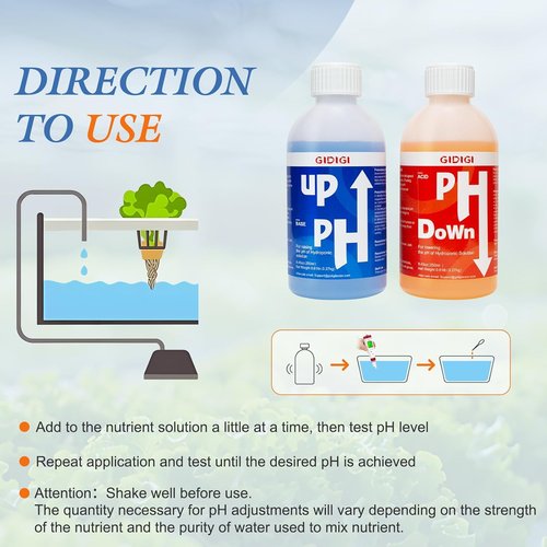 Hydroponics pH Control Kit - pH Up & Down Solution with Test Strips | 8.45oz (250ml)