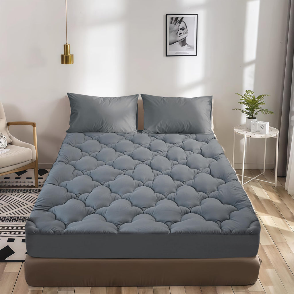 WQSPRING Mattress Pad Queen Size, Plush Pillow Top Mattress Topper & Waterproof Protector, Cooling Fitted Cover (8-21”), Noiseless, Breathable