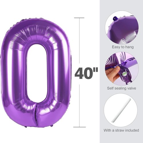 40 Inch Purple Number Balloon - Glamorous 40th Birthday Party Decoration for Men & Women