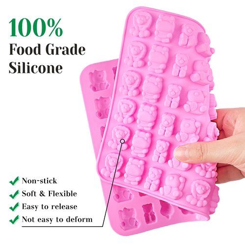 6 Pcs Mini Gummy Candy Molds Set, Silicone Bear Donut Dinosaur Fruit Snack Molds with 4 Droppers, Storage Box and Brush for Small Jello Candy Chocolate Gummy